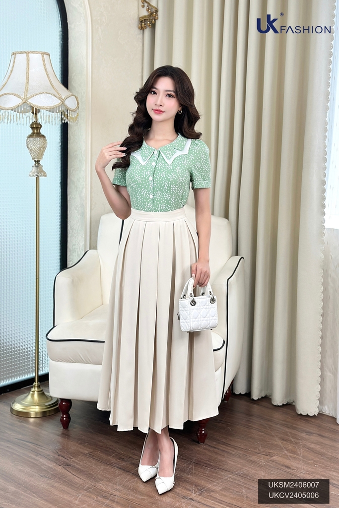 CHAN VAY LY ONG UK Fashion Công Sở Nữ Thanh Lịch, Vải Mềm Mịn UKCV2405006