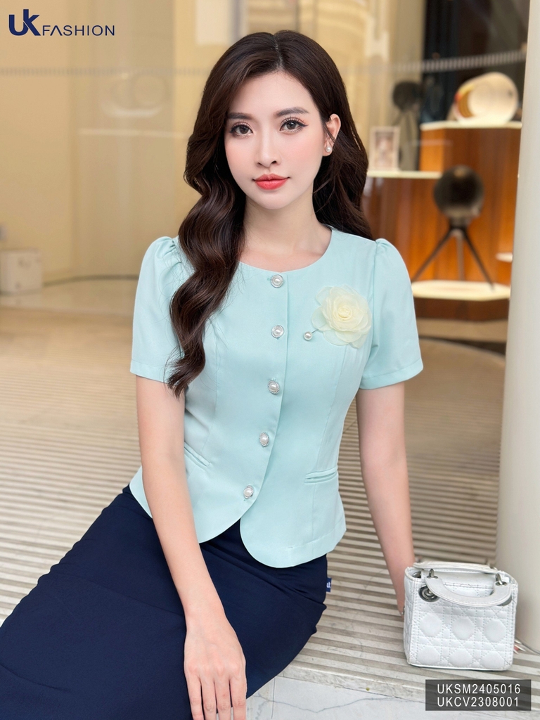 UK FASHOIN SƠ MI VẠT TRÒN TÚI CƠI CÔNG SỞ THANH LỊCH, THỜI TRANG UKSM2405016