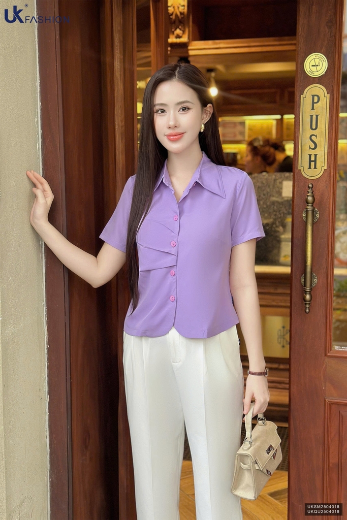 Sơ mi xếp ngực chéo hàng thiết kế mới lạ UKSM2504018