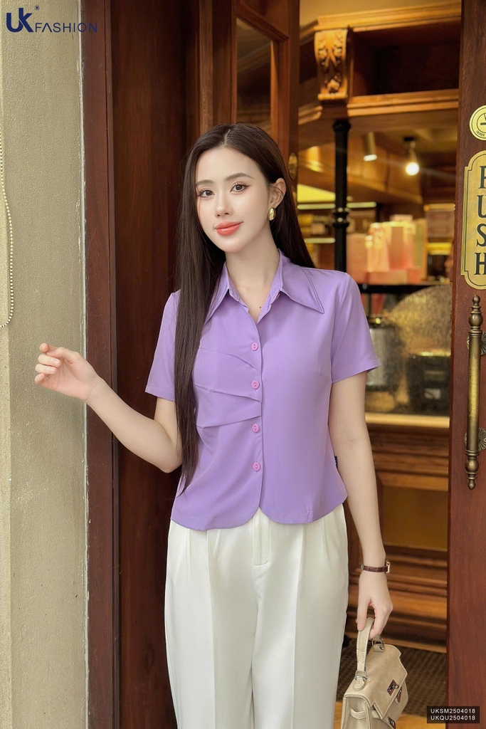 Sơ mi xếp ngực chéo hàng thiết kế mới lạ UKSM2504018
