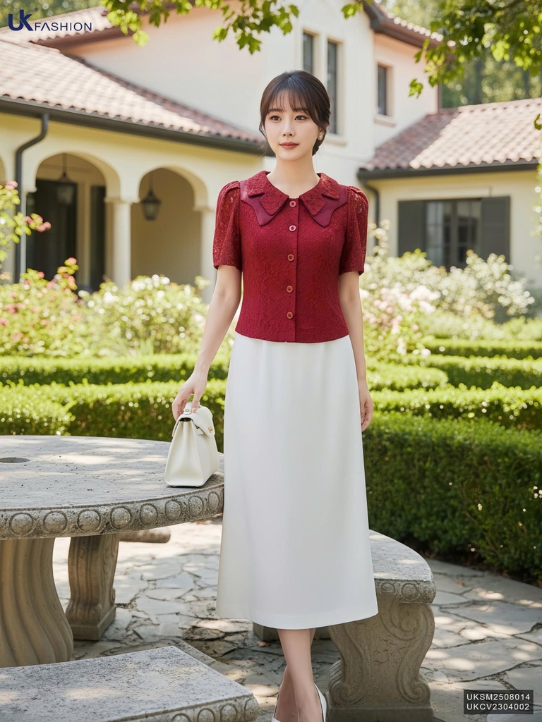 Sơ mi cổ ren kép điệu đà UKSM2508014