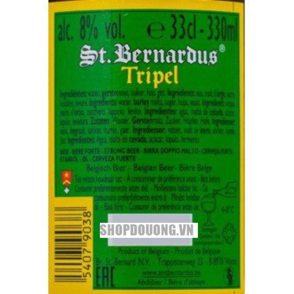 Bia Bỉ St.Bernardus TRIPEL 8,0% - Chai 750ml - Thùng 12