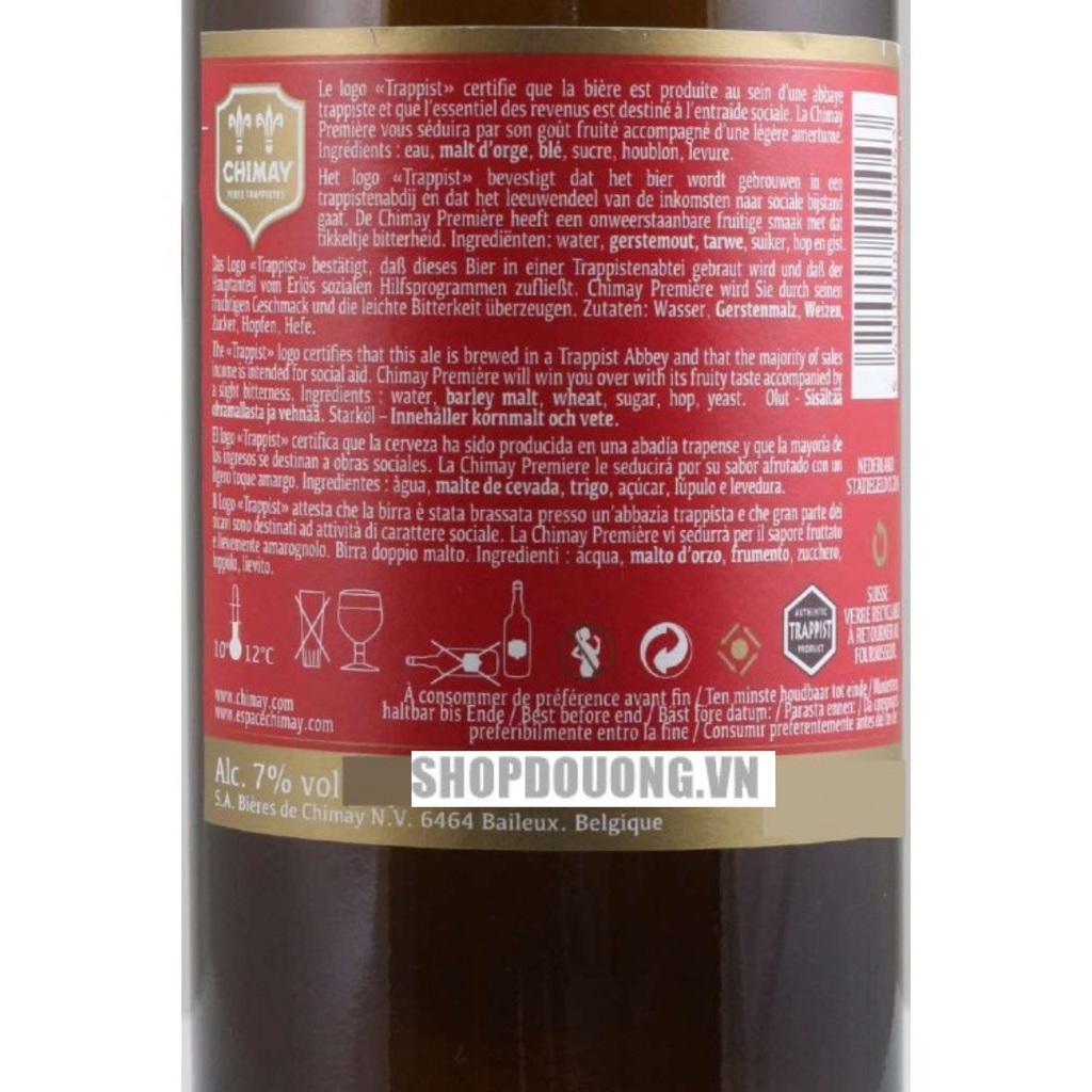 Bia Bỉ Chimay Đỏ Red Trappist 7,0% - Chai 330ml - Thùng 24