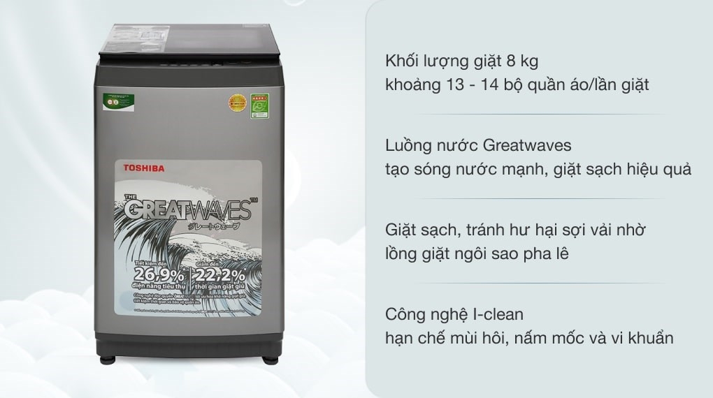 Máy giặt Toshiba 8Kg K905DV (SG)