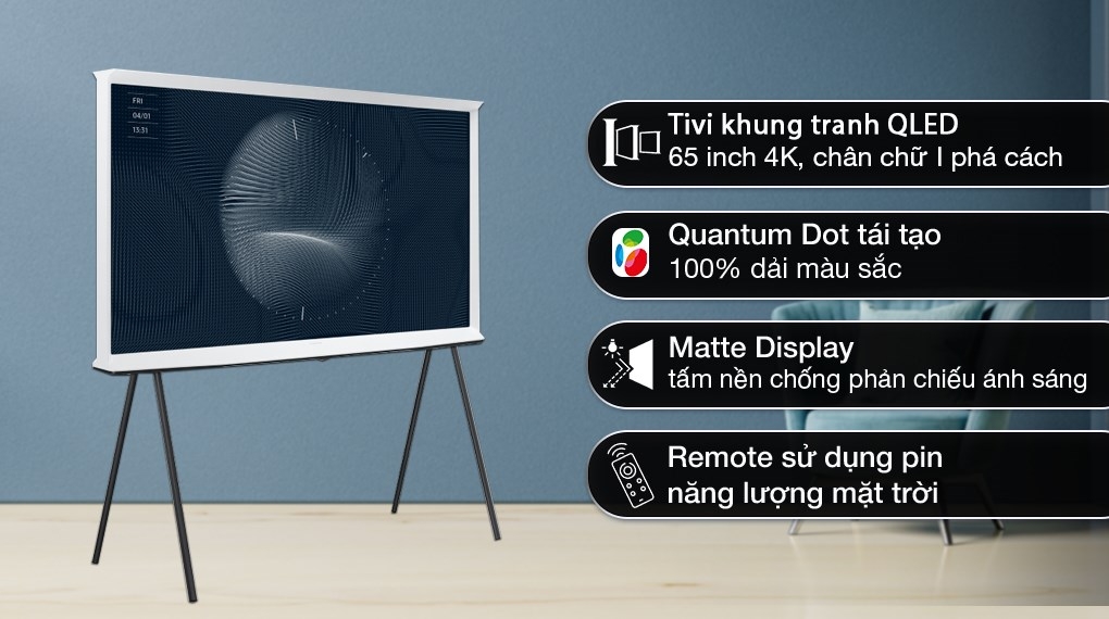Smart Tivi Kiểu Chữ I Có Chân The Serif QLED Samsung 4K 65 inch QA65LS01BA
