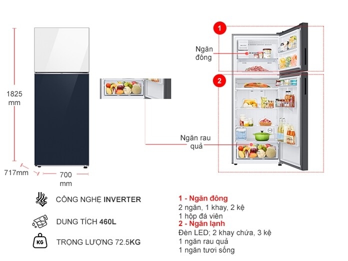 Tủ lạnh Samsung Inverter 460 lít Bespoke RT47CB66868ASV