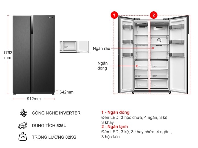 Tủ lạnh Hitachi Inverter 525 lít HRSN9552DDXVN