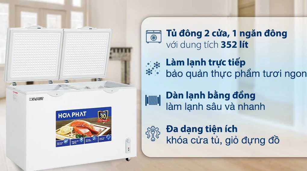 Tủ đông Hòa Phát 352 Lít HPF AN6352 (1 ngăn 1 chế độ đông- Dàn Nhôm )