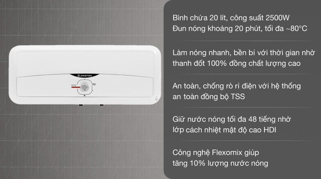 Bình nóng lạnh 20L Ngang Ariston SL2R 20L