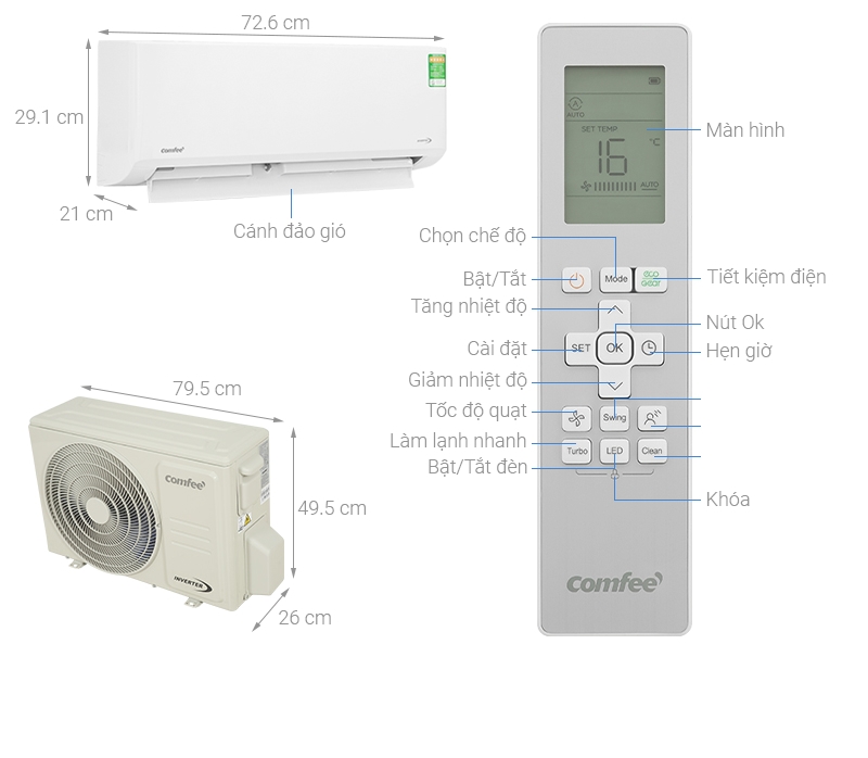 Máy Lạnh Comfee Inverter 1 Hp CFS-10VAFF-V