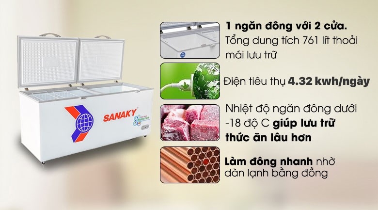 Tủ đông Sanaky Inverter 761 lít VH-8699HY3