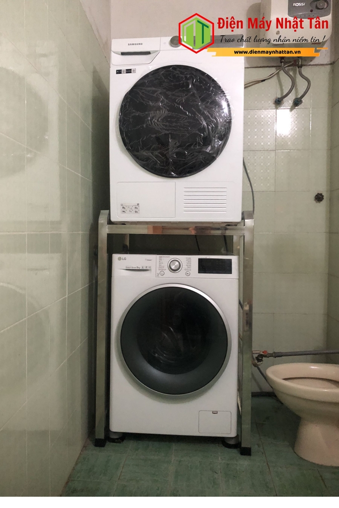 Kệ máy giặt máy, máy sấy 2 tầng chất liệu inox