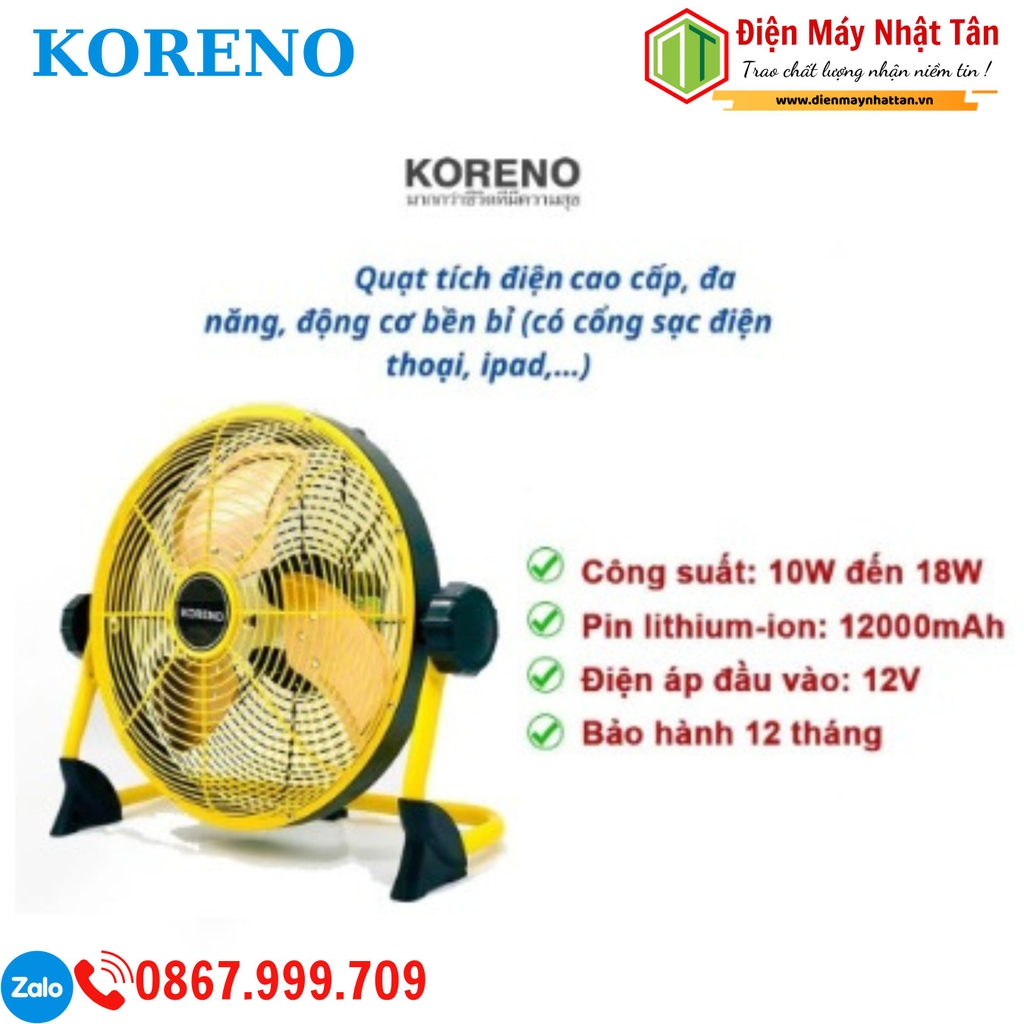 Quạt sạc tích điện lưu điện Koreno KN-114