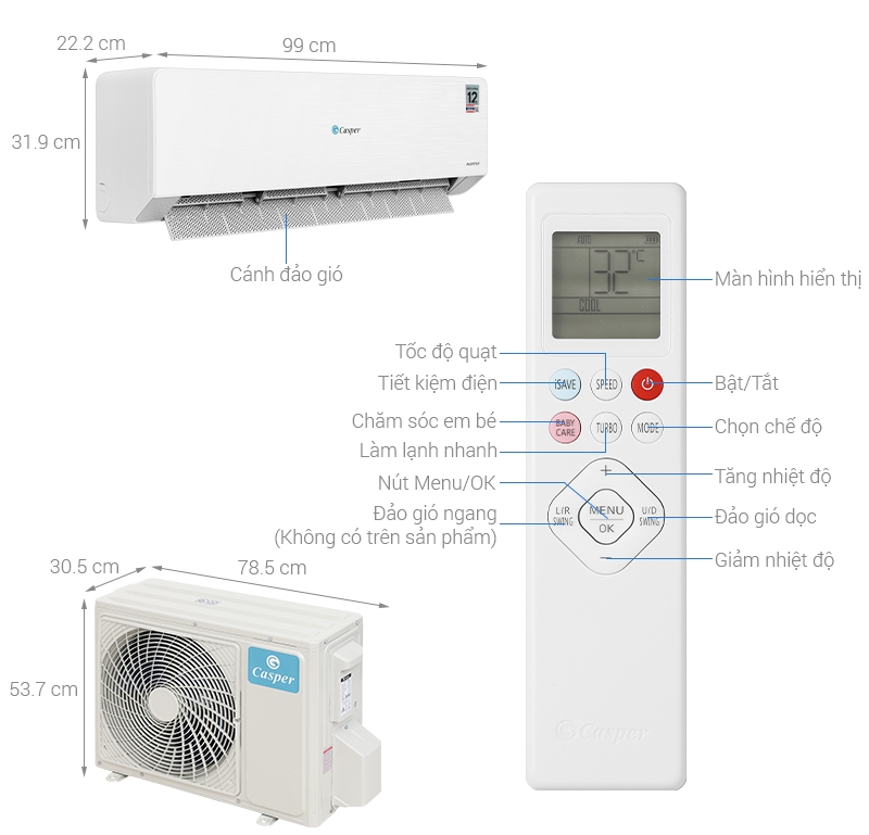 Điều hòa Casper 18000 BTU 2 chiều inverter QH-18IU36A