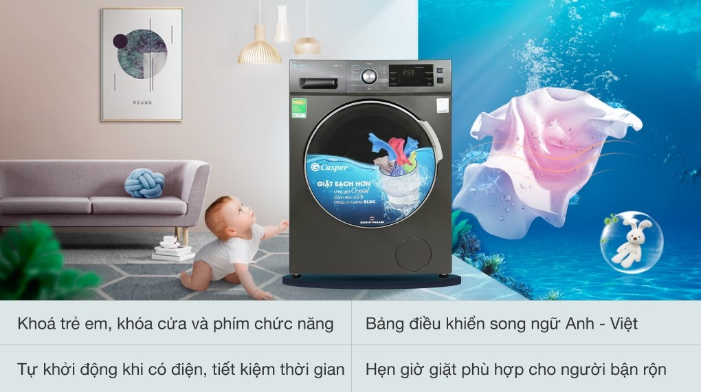 [Chân đế máy giặt] - Máy giặt Casper Inverter 10.5 kg WF-105I150BGB