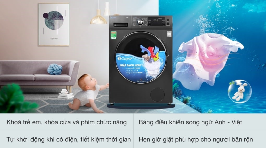 Máy giặt Casper Inverter 12.5 kg WF-125I140BGB