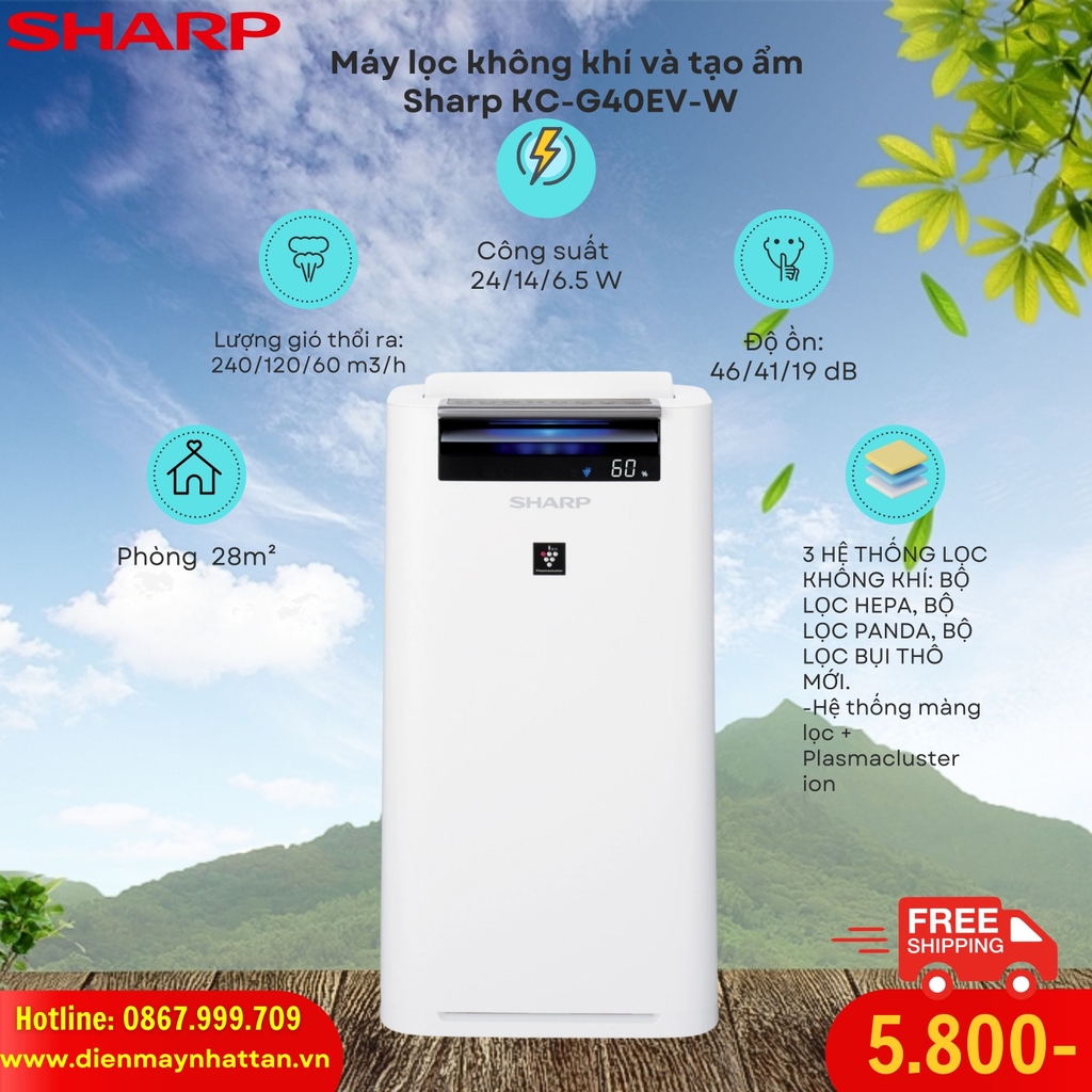 Máy lọc không khí kết hợp tạo ẩm Sharp KC-G40EV-W