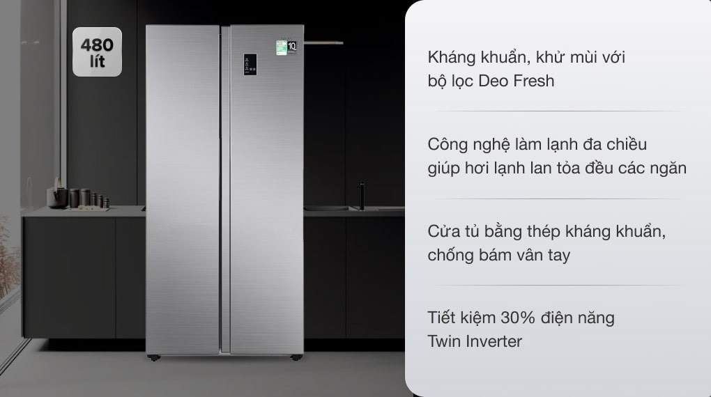 Tủ lạnh Aqua Inverter 480 lít AQR-S480XA(SG)