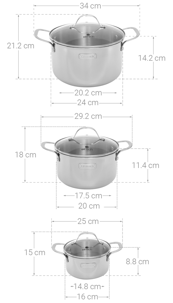 Bộ 3 nồi inox 5 đáy nắp kính Kangaroo KG878