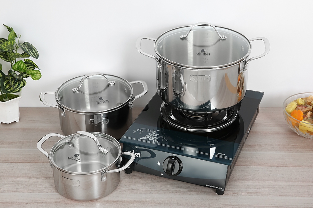 Bộ 3 nồi inox 5 đáy nắp kính Kangaroo KG878