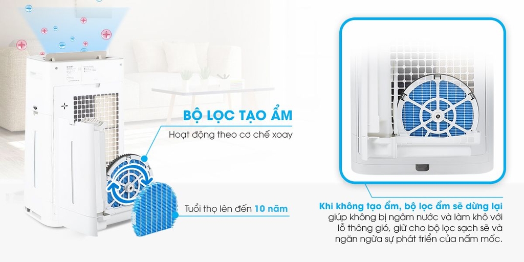 Máy lọc không khí kết hợp tạo ẩm Sharp KC-G40EV-W