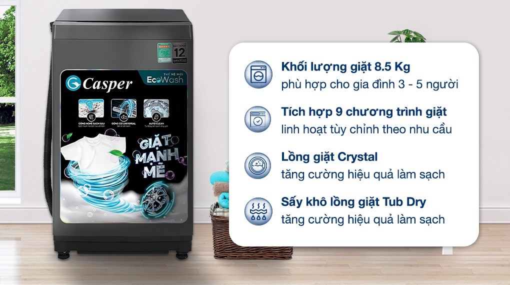 [Chân đế máy giặt] - Máy giặt Casper 8.5 kg WT-85NG1 - Mới 2023