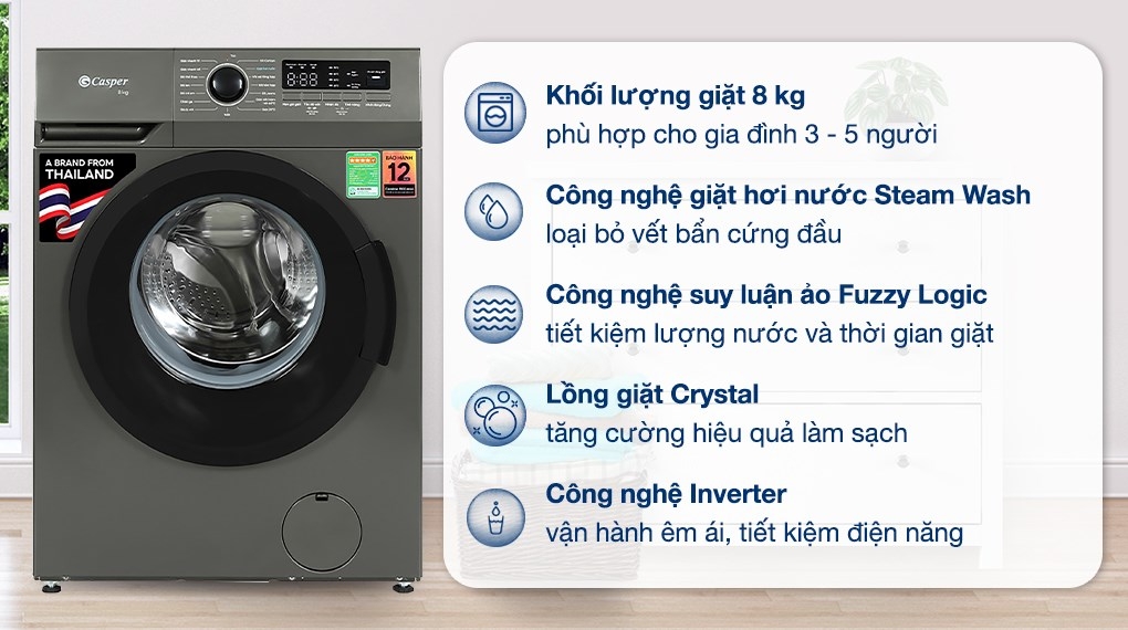 [Chân đế máy giặt] - Máy giặt Casper Inverter 8 kg WF-8VG1 - Mới 2023