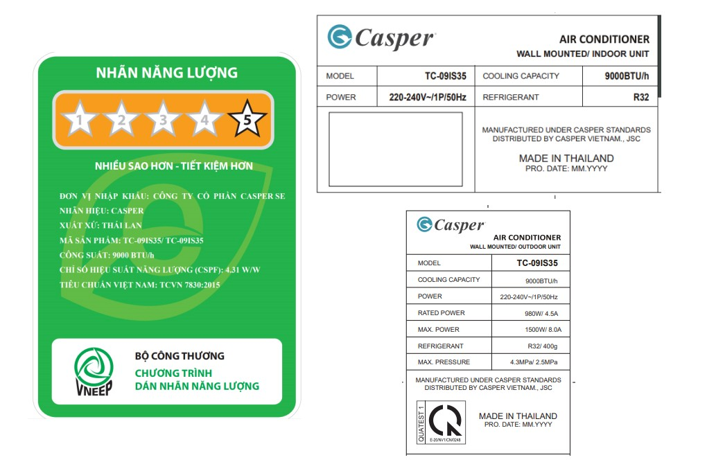 Điều hòa Casper 1 chiều Inverter 1HP-9.500BTU GC-09IS35