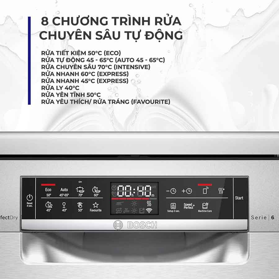 Máy rửa bát Bosch SMS6ZCI85M Series 6, 14 bộ có đèn, sấy Zeolith, nhập Đức