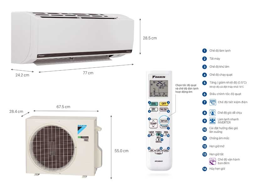 Điều Hòa Daikin 9.000 BTU 1 Chiều Inverter FTKB25WAVMV  [2022]