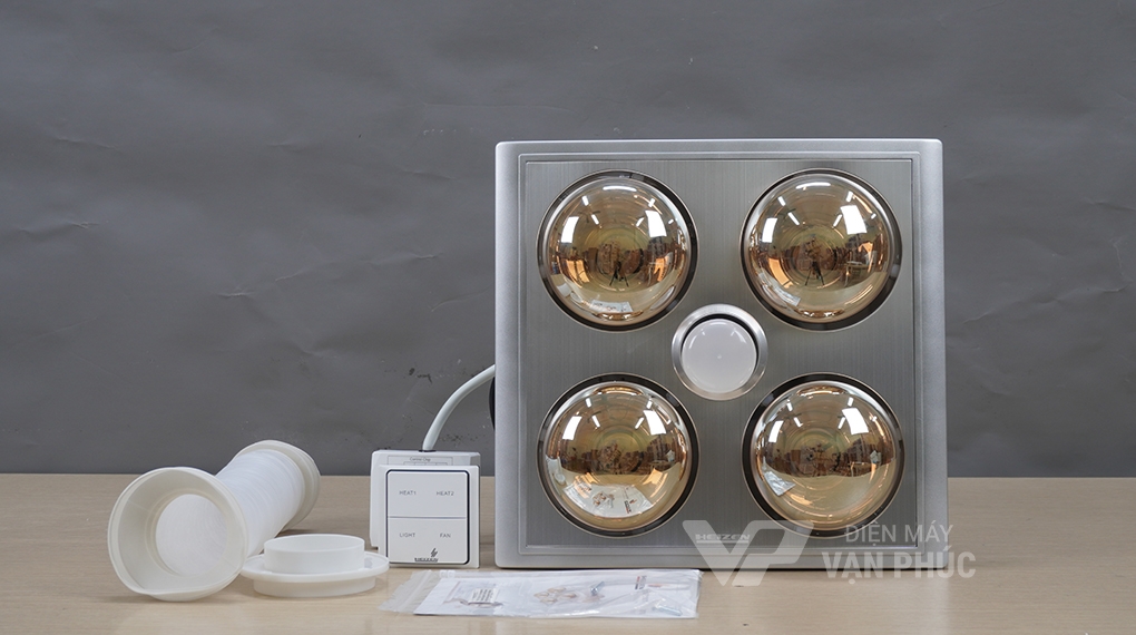 Đèn sưởi nhà tắm âm trần Heizen HE4BR, 4 bóng, có điều khiển từ xa