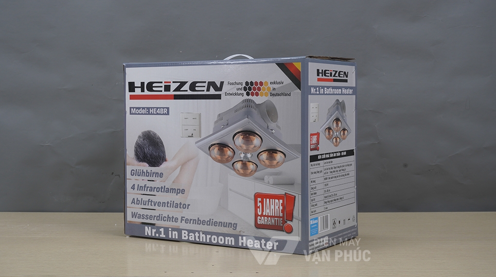 Đèn sưởi nhà tắm âm trần Heizen HE4BR, 4 bóng, có điều khiển từ xa