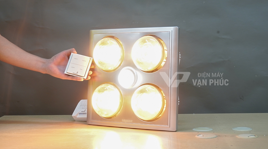 Đèn sưởi nhà tắm âm trần Heizen HE4BR, 4 bóng, có điều khiển từ xa