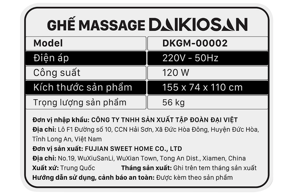Ghế Massage Daikiosan DKGM-00002