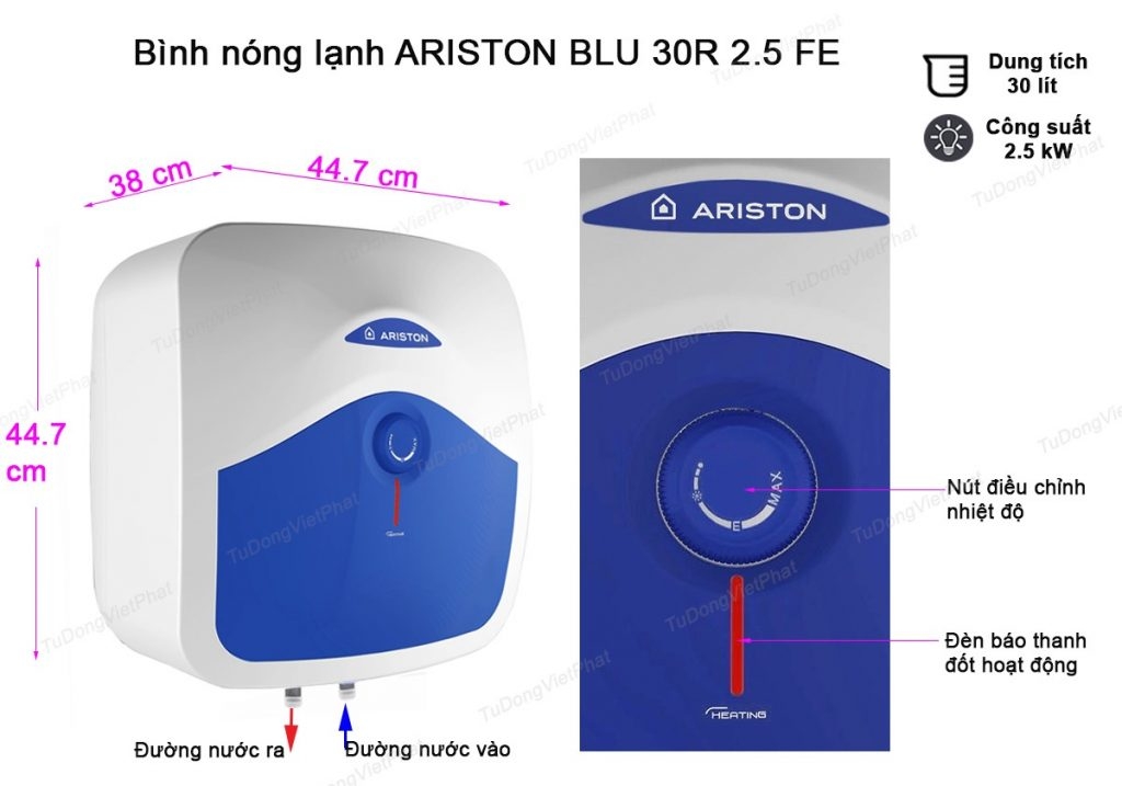 Bình nóng lạnh Ariston 30L Vuông BLU30R