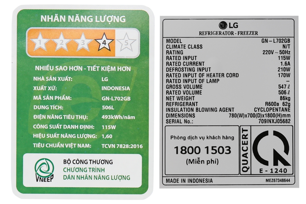 Tủ lạnh LG Inverter 506 lít GN-L702GB