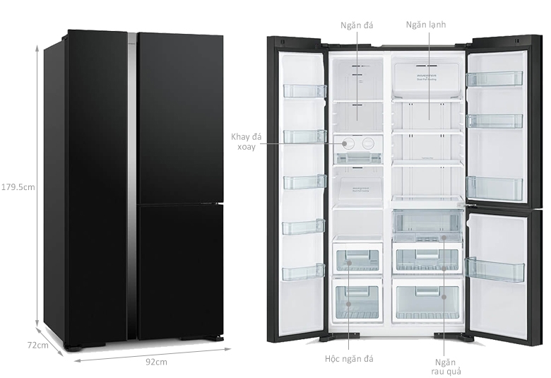 Tủ lạnh SBS Hitachi Inverter 590 lít R-M800PGV0(GBK)