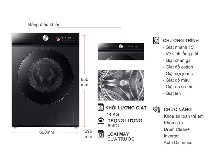 Máy giặt lồng ngang Samsung Inverter 14Kg WW14BB944DGBSV