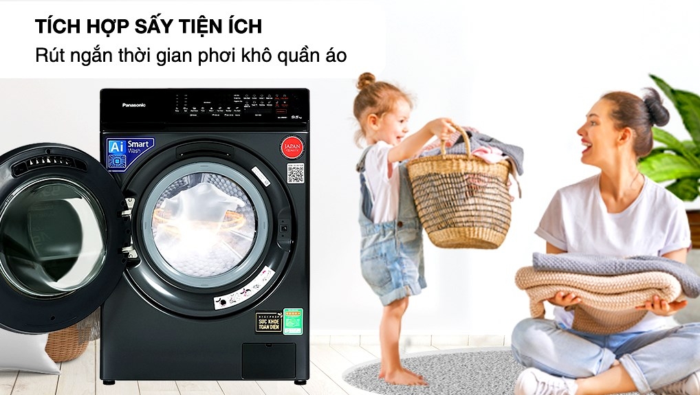 Máy giặt Panasonic Inverter giặt 9.5 kg - sấy tiện ích 2 kg NA-V95FR1BVT