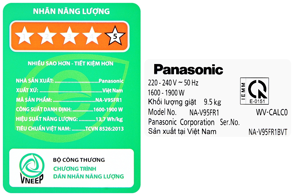 Máy giặt Panasonic Inverter giặt 9.5 kg - sấy tiện ích 2 kg NA-V95FR1BVT