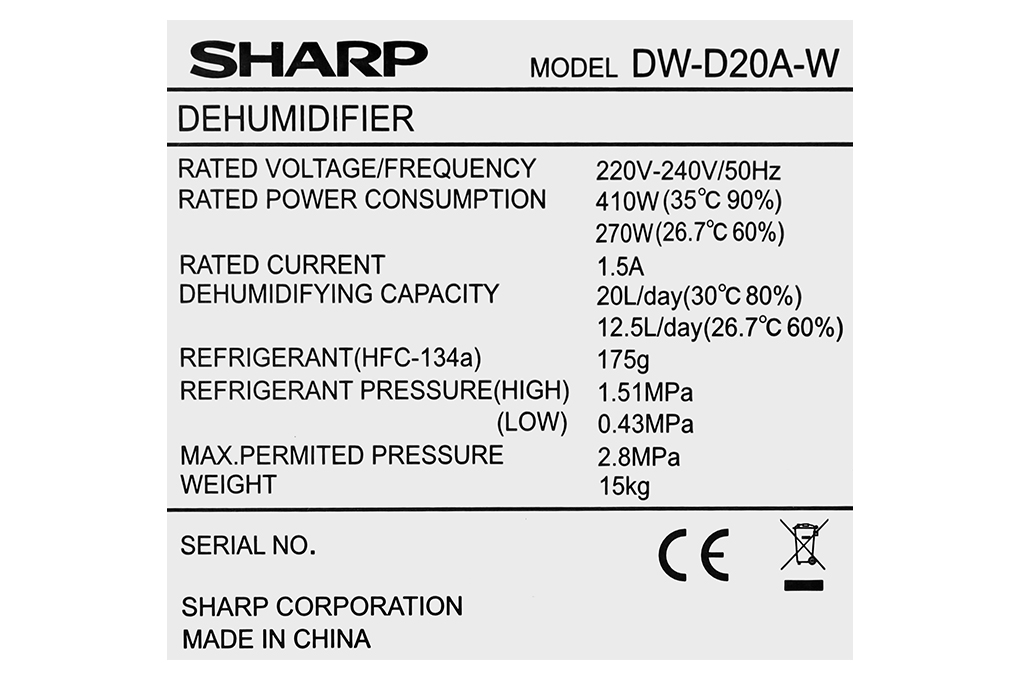 Máy hút ẩm Sharp DW-D20A-W