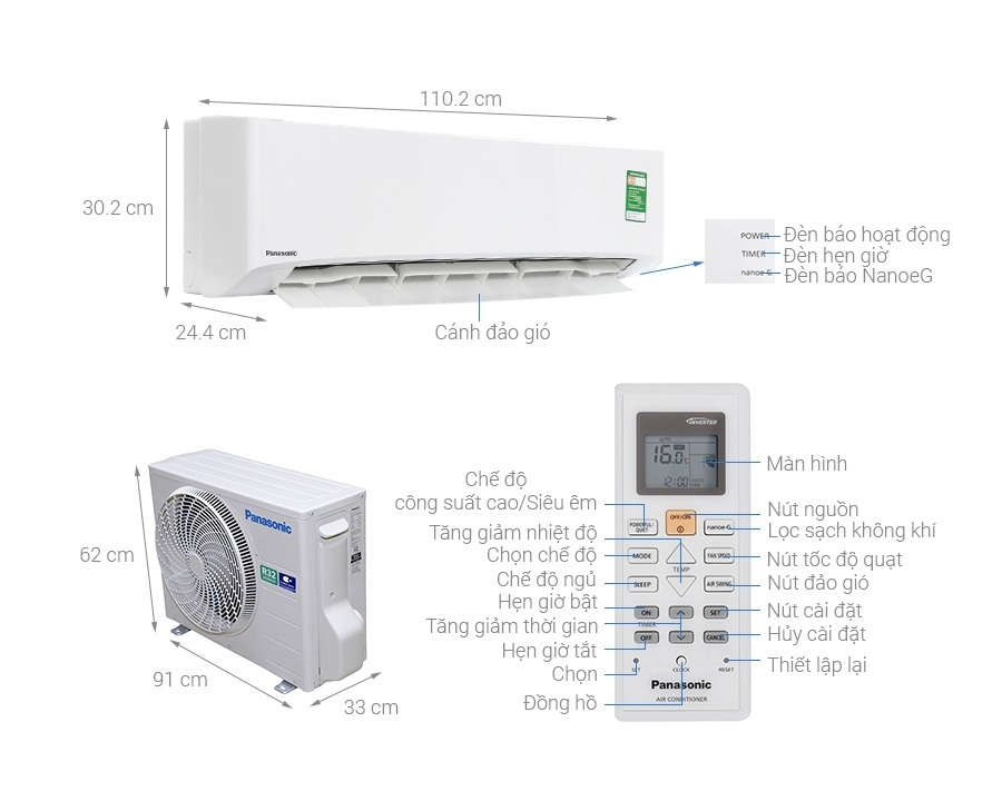 Điều hòa Panasonic 1 chiều 18000 BTU CU/CS-N18WKH-8