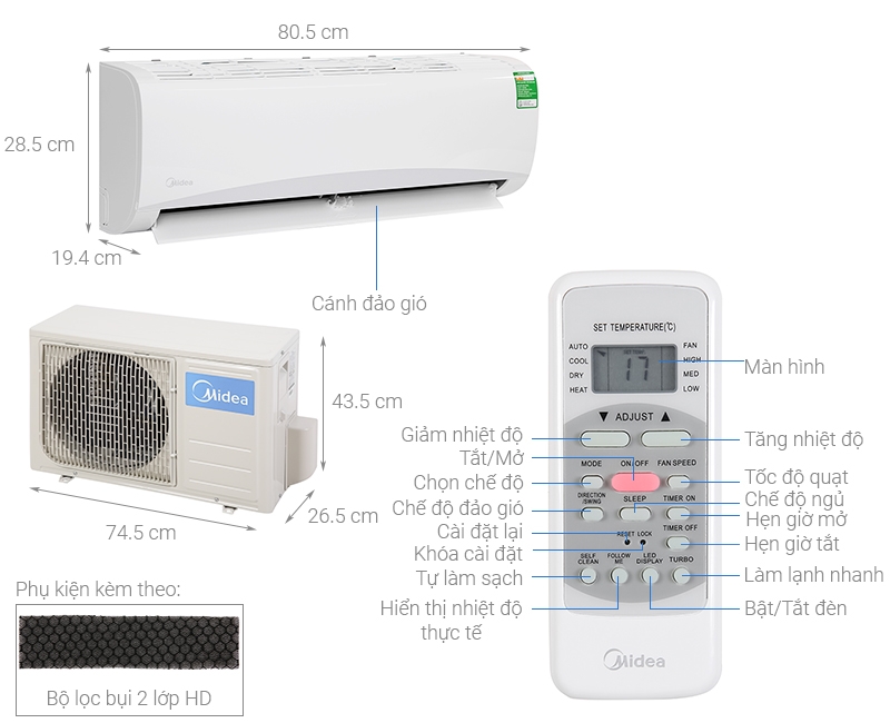 Điều hòa Midea 9000 BTU 1 chiều MSAFA-10CRN8