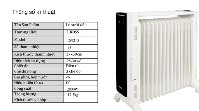 Sưởi dầu Tiross TS-9215 15 thanh