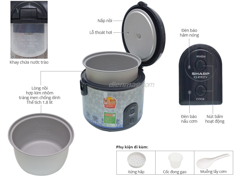 Nồi cơm điện 1,8 lít Sharp KS-R19ST