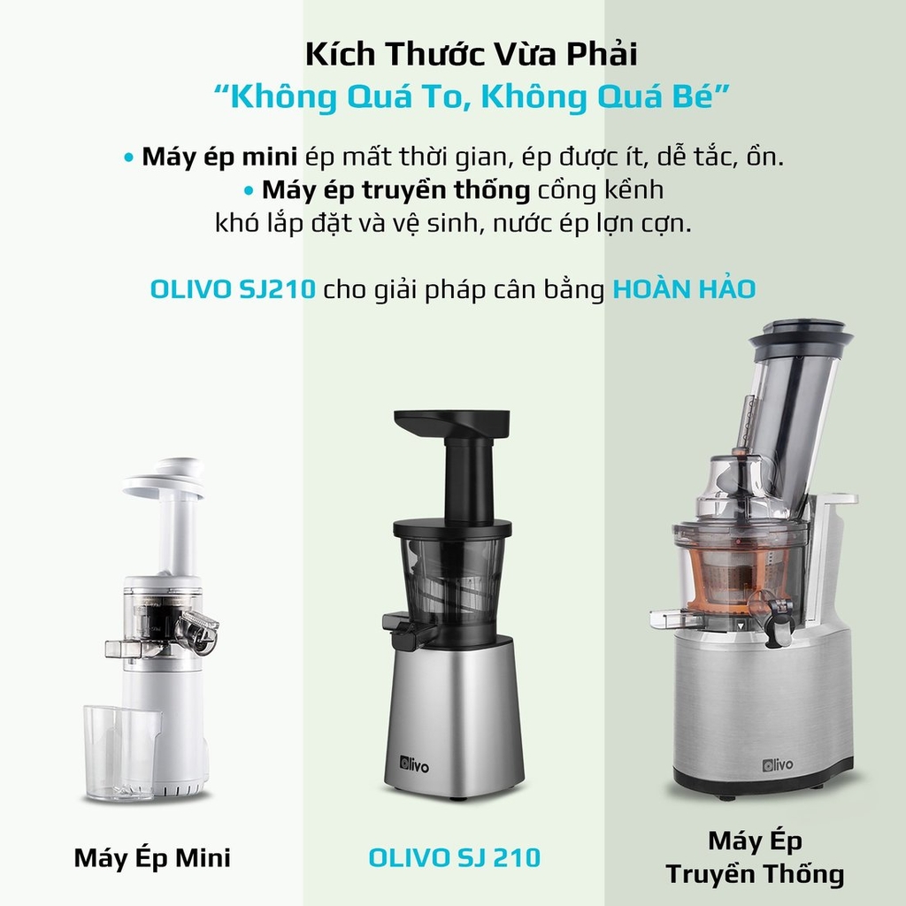 Máy Ép Chậm OLIVO SJ210- Ép Kiệt Bã 97% - Tặng kèm 3 bình nước cao cấp