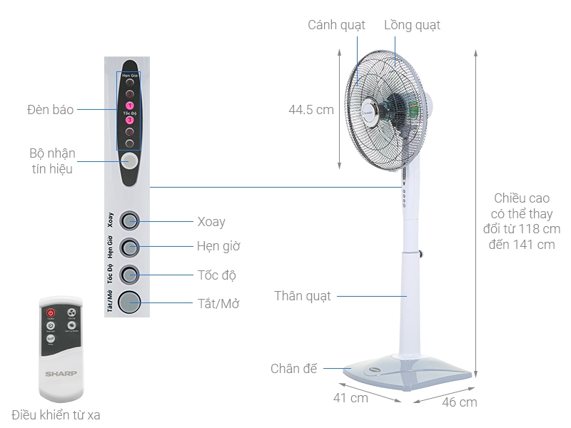 Quạt cây Sharp PJ-S40RV-LG  ( Tặng bọc quạt chống bụi)