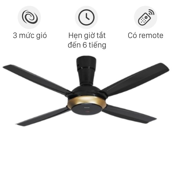 Quạt trần 4 cánh Panasonic F-56XPG-đen sang trọng, có điều khiển