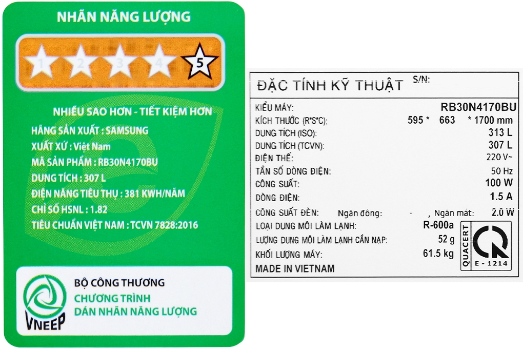 Tủ lạnh Samsung Inverter 307 lít RB30N4170BU/SV