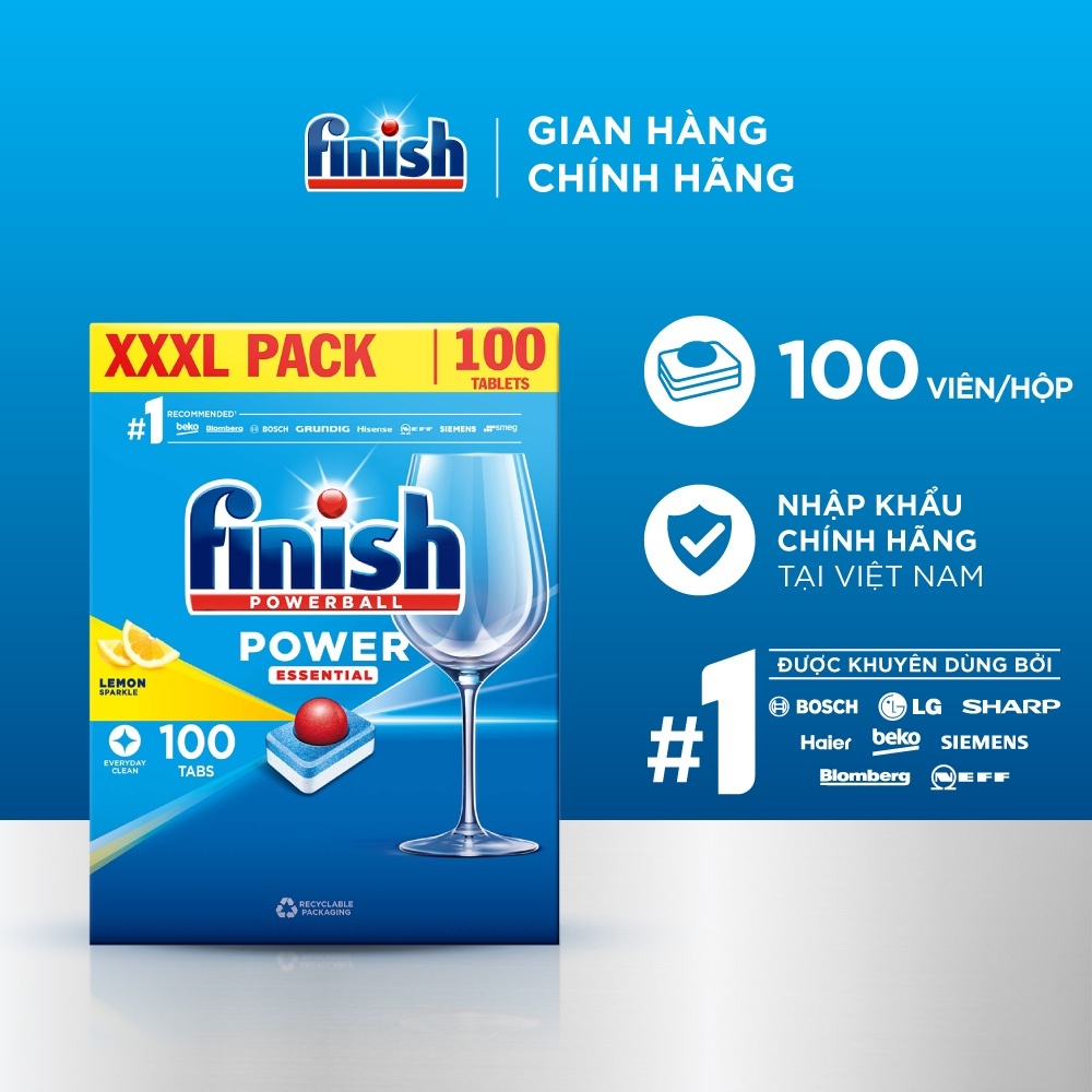 Viên rửa bát FINISH ESSENTIAL 100 viên - Hương chanh